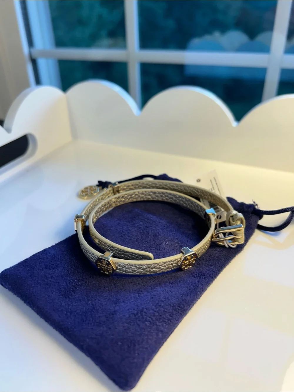 NWT Tory Burch Gold Metallic Hex Thin Double Wrap Bracelet